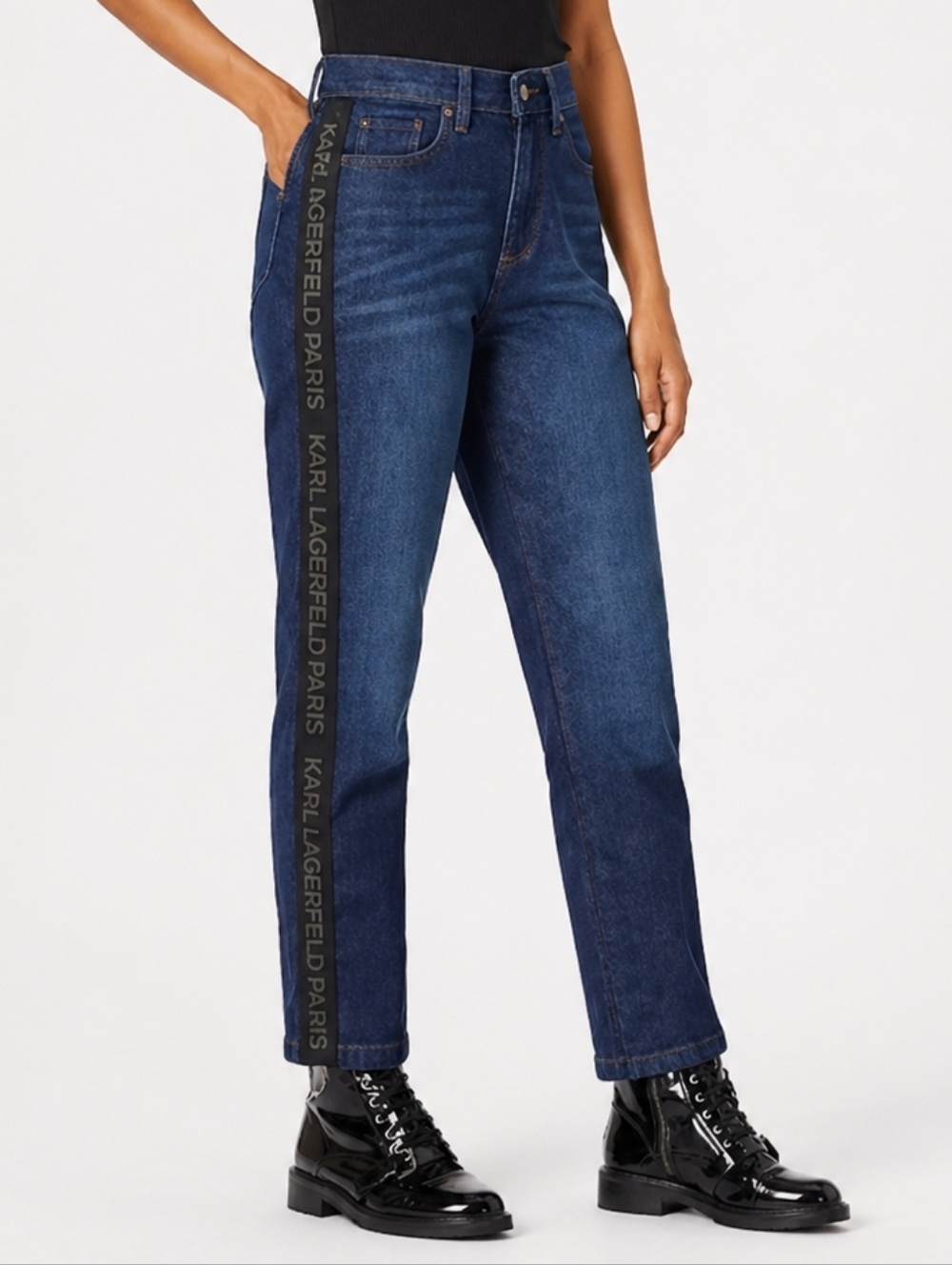Karl Lagerfeld Paris Straight Leg Ankle Jeans 12 Logo Side Tape